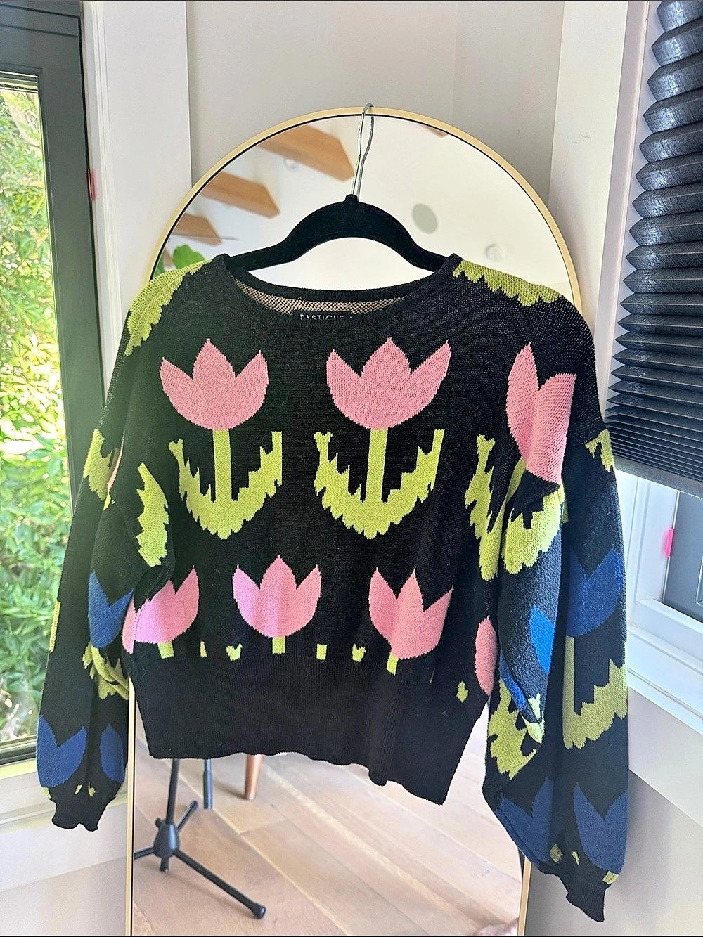 Pastiche Oversized Floral Geometric Tulip Knit Sweater XS